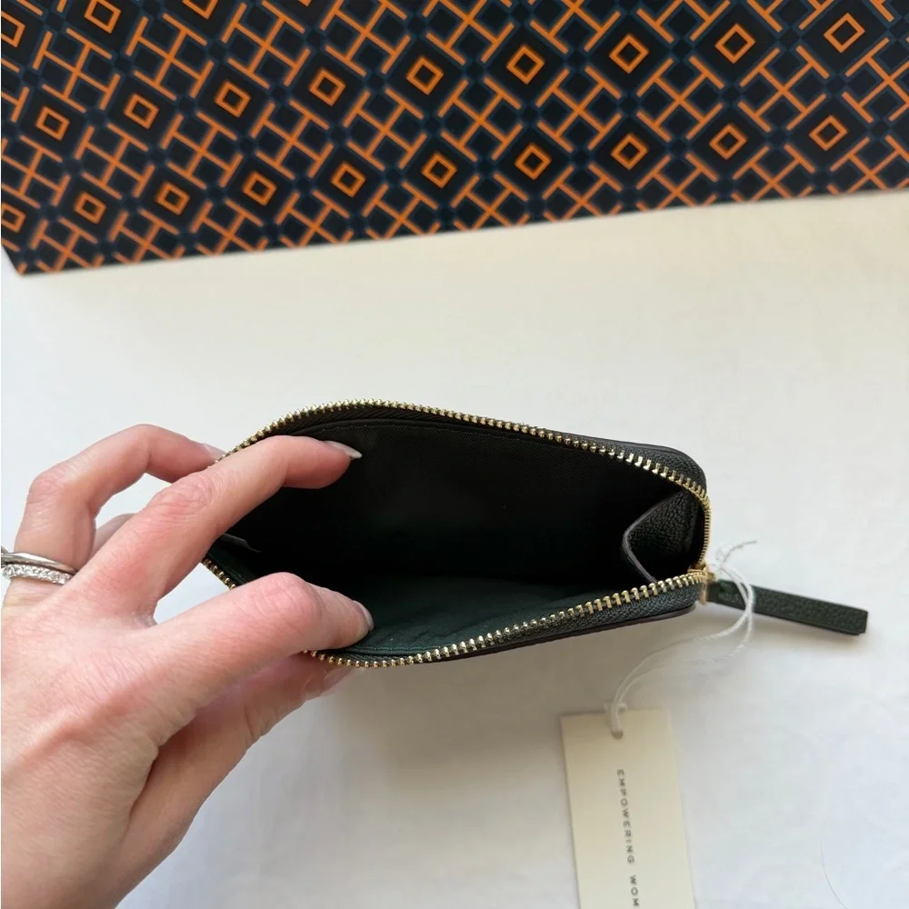 Tory Burch Blake Zip Card Case Basil Gold Green